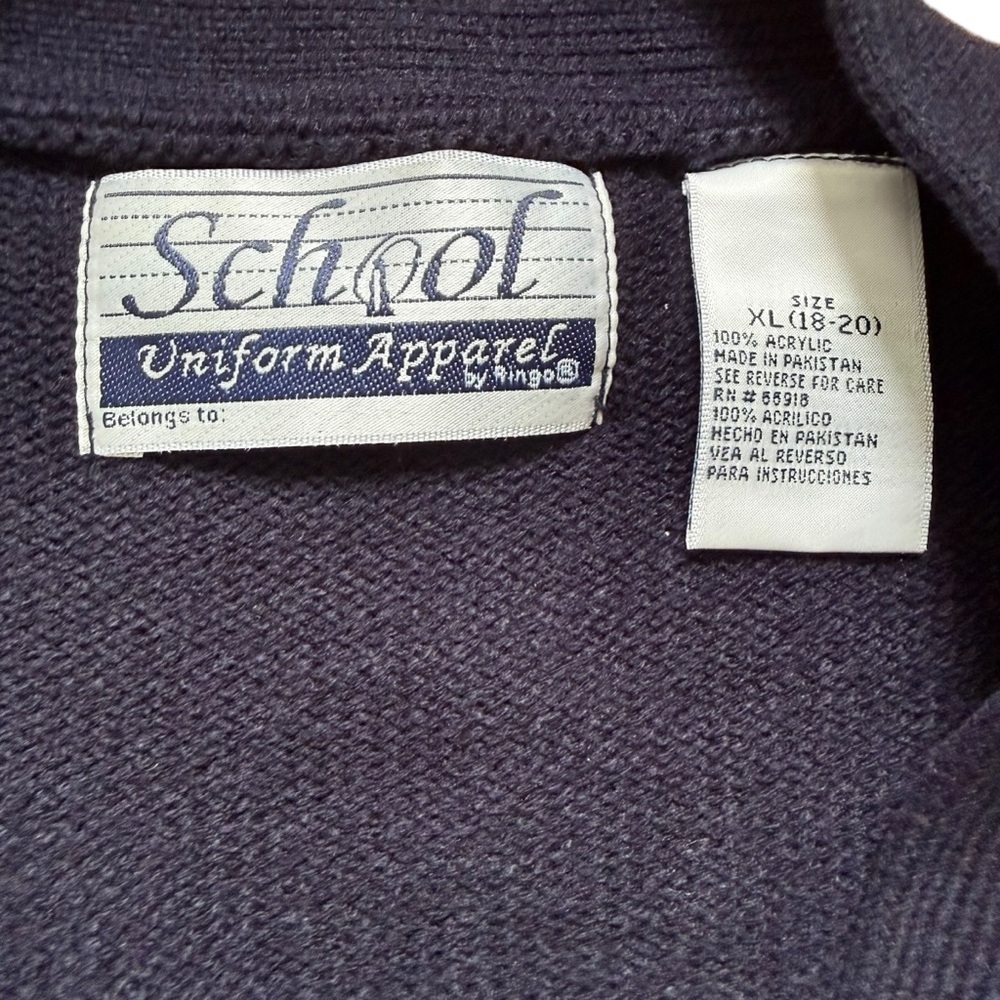 Ringo School Uniform Apparel Deadstock Navy V-Neck Knit Cardigan Size XL 18-20 - Picture 5 of 8